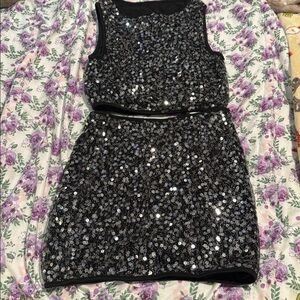 SHEIN Black Sequin Top and Skirt